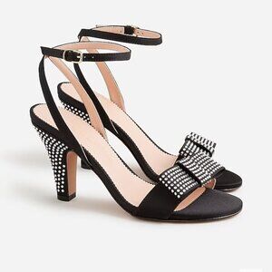 J. Crew Made-in-Italy crystal bow heels in satin shoes BV711 Black 8 NEW